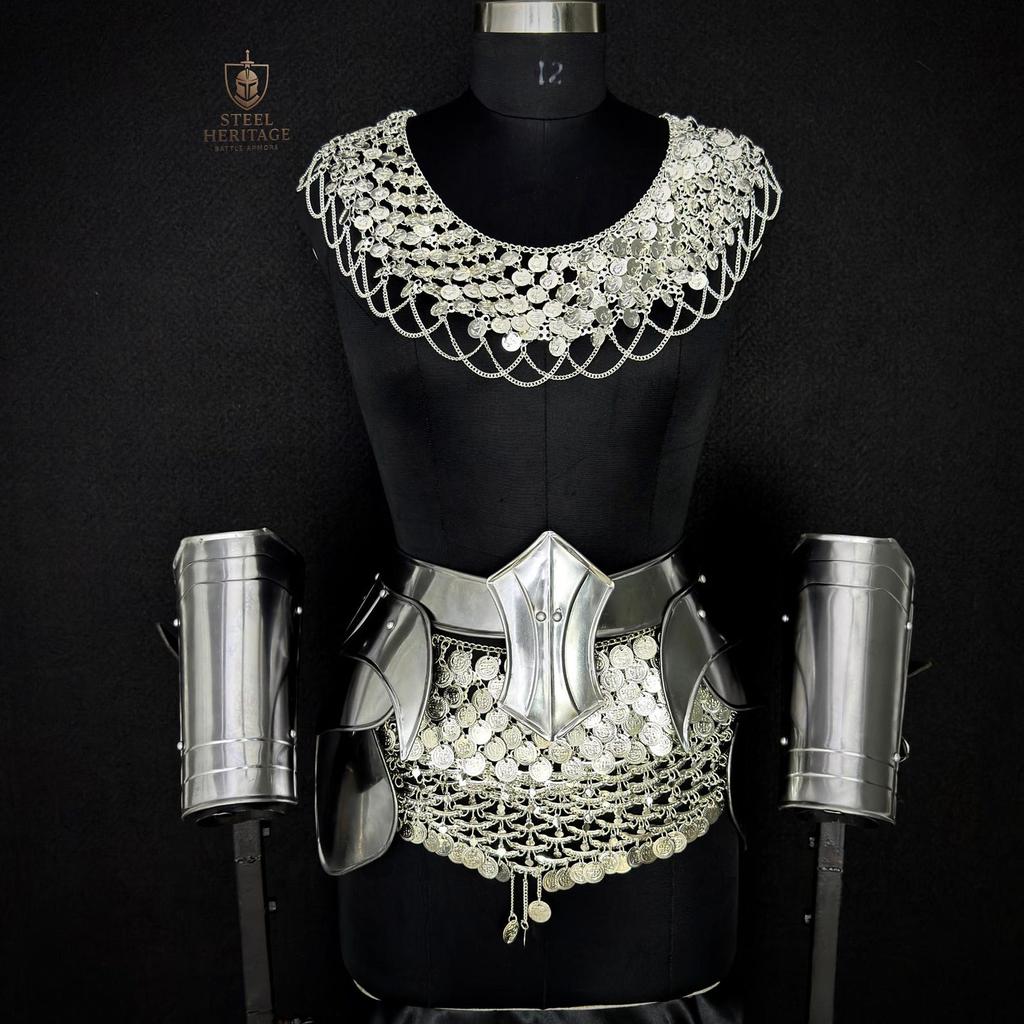 Medieval Knight Costume with Chainmail Top and Skirt for LARP Cosplay Renaissance Faire