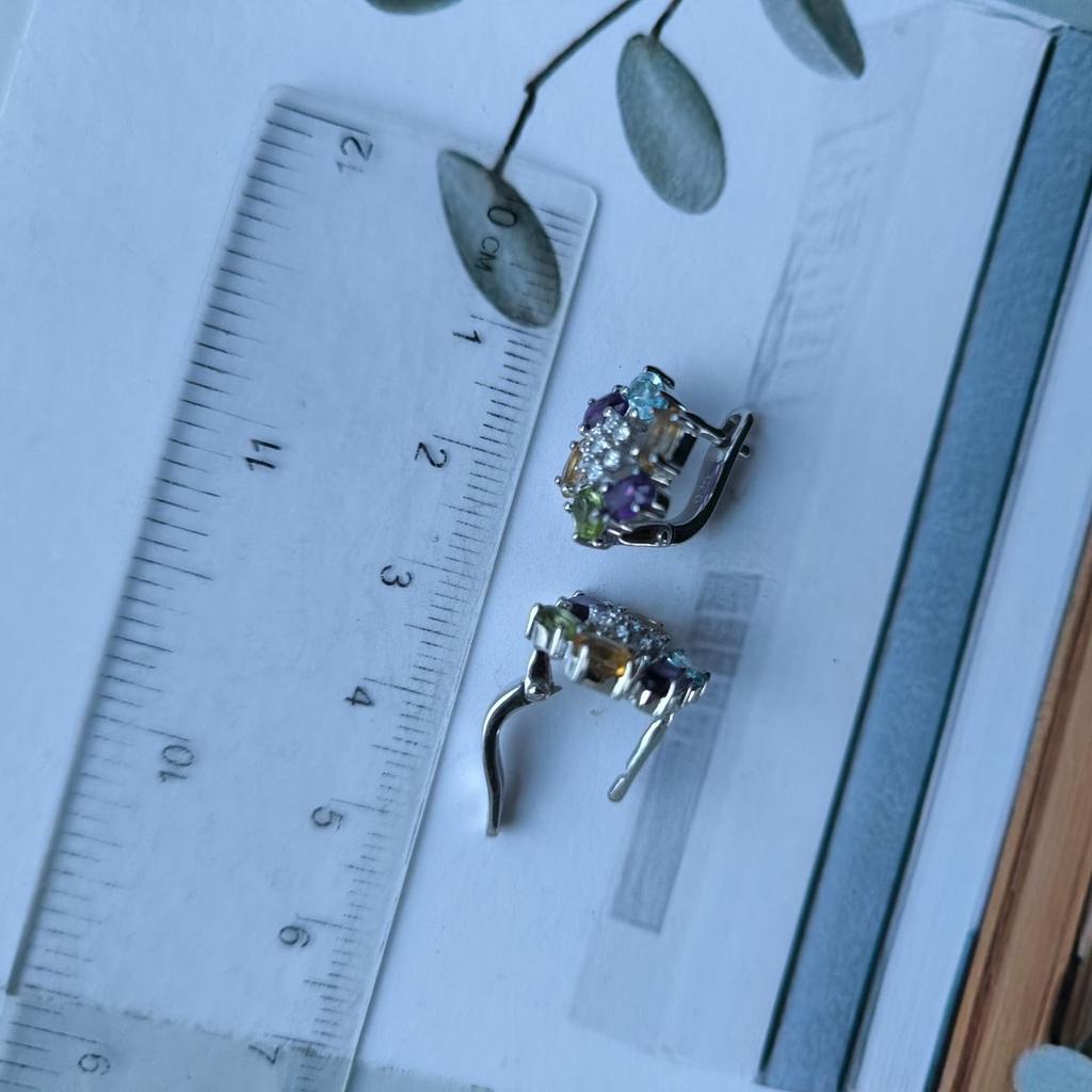 Серебряные серьги с натуральным аметистом 3.253ct, цитрином, хризолітом, топазом (2193180)