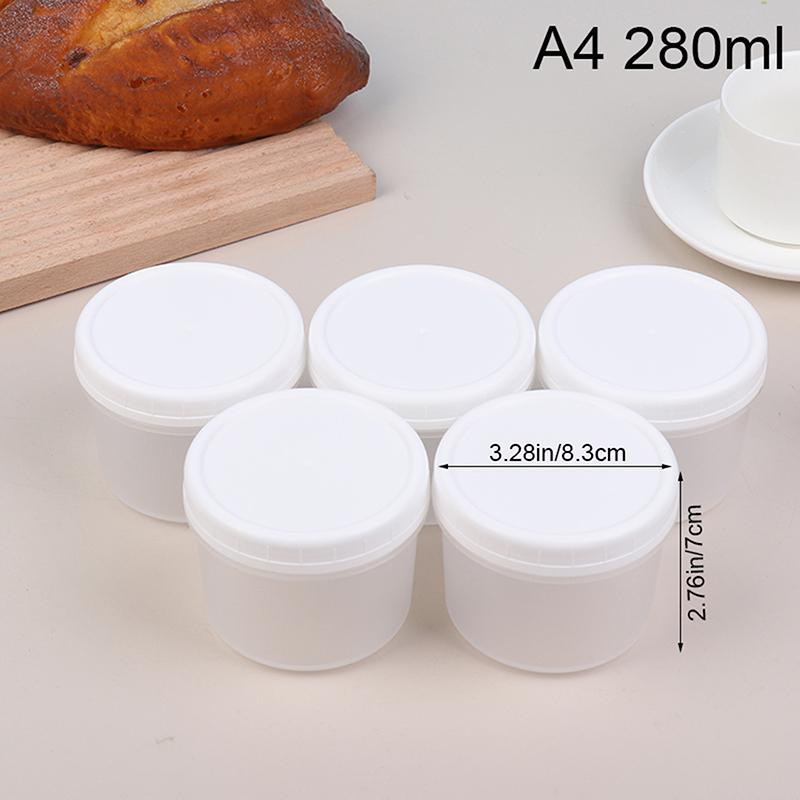 5Pcs Refillable Round Plastic Food Empty Jar With Lids Sealed Fresh Box Portable Ice Cream Yogurt Storage Freezer Containers