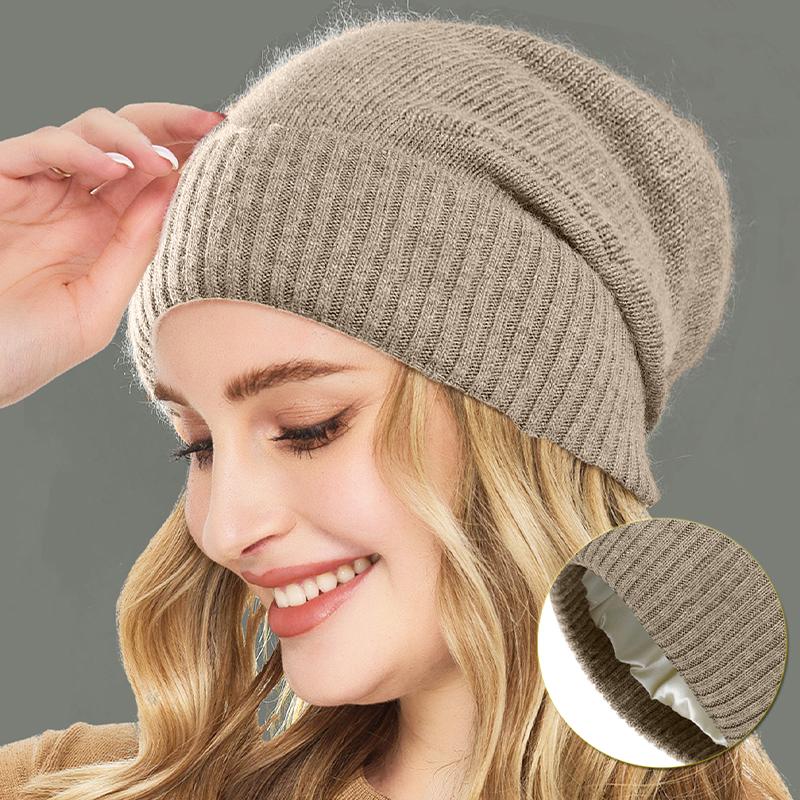 Unisex Satin Lined Cashmere Beanie Hat Women Winter Autumn Soft Warm Slouchy Wollen Skullies Solid Fashion Bonnet Cap Men
