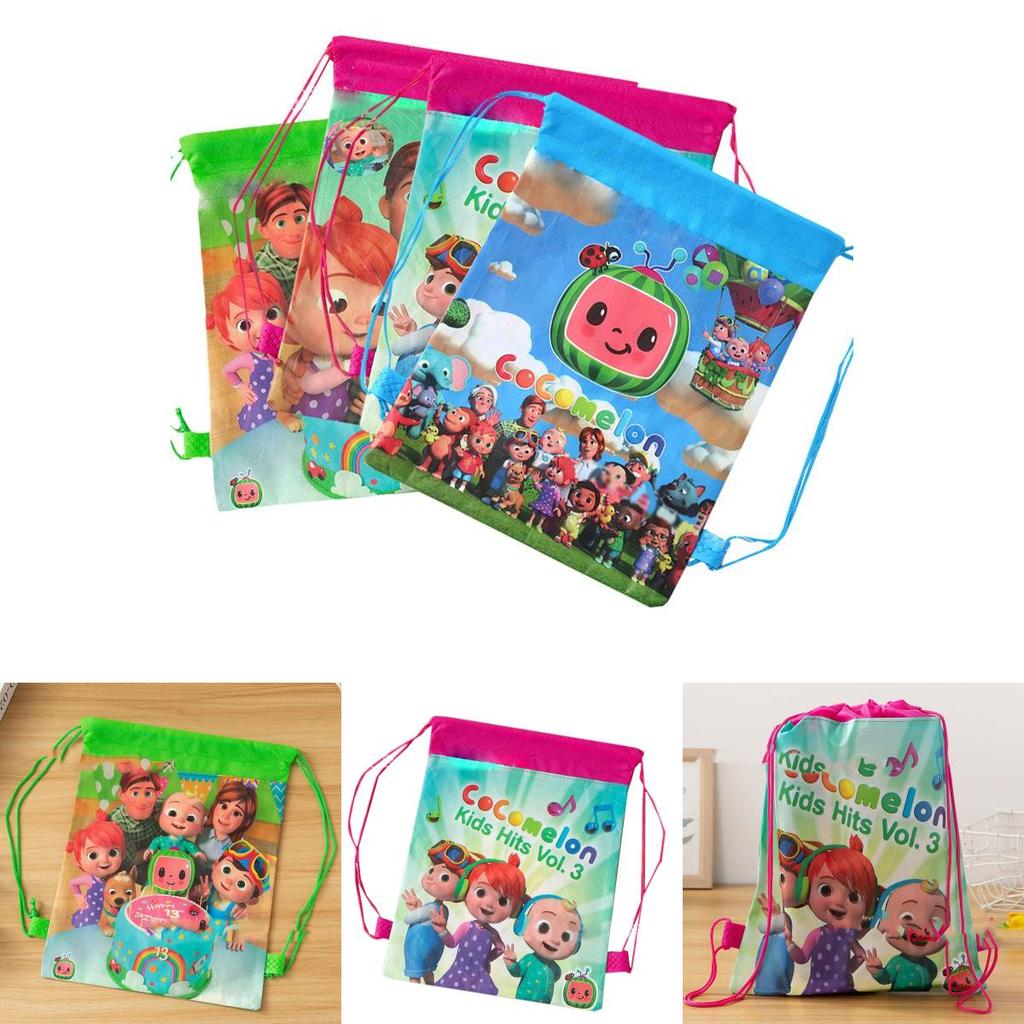 Cocomelon Drawstring Bag Backpack For Kids Featuring Stain-resistant Non-woven Fabric
