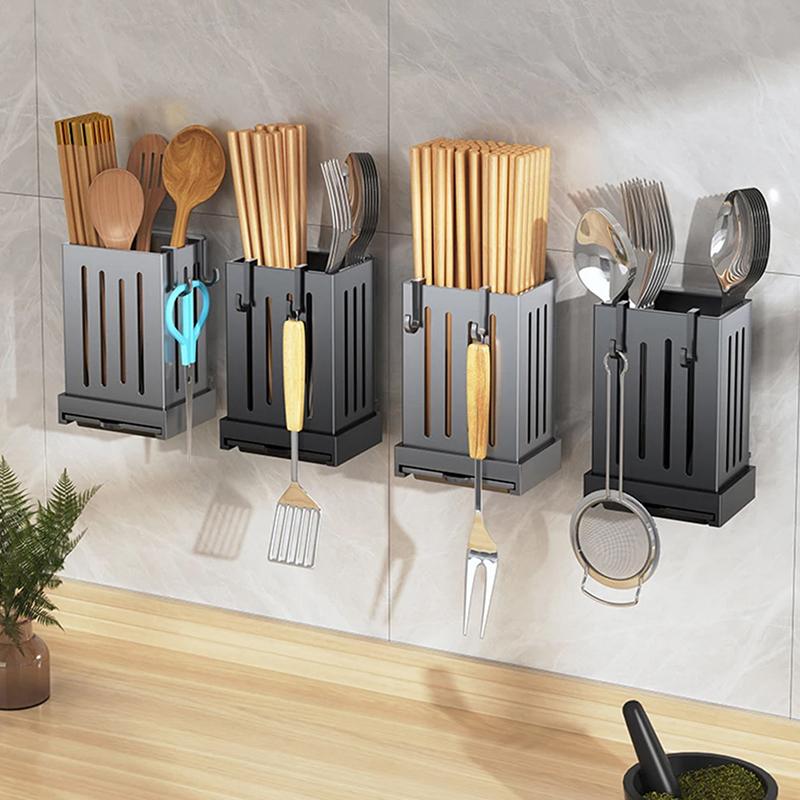 1Pc Kitchen Chopsticks Holder Multifunctional Hanging Utensil Drying Rack Hooks No Drilling Wall Mounted Spoon Fork Holders