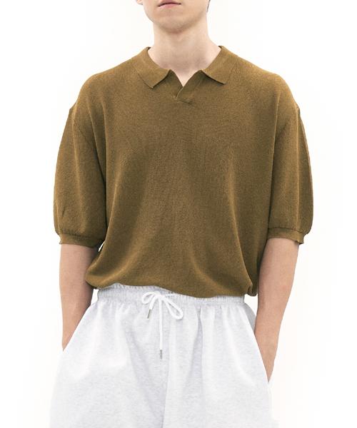 Open Collar Linen Knit Mustard Mustard