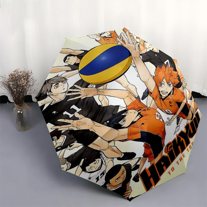 1pc Haikyuu!! To The Top Automatic Opening Closing Umbrella Portable 3-Fold Design, 8-Bone Iron Frame Outdoor Umbrella Ideal Gift for Fans, Travelers,