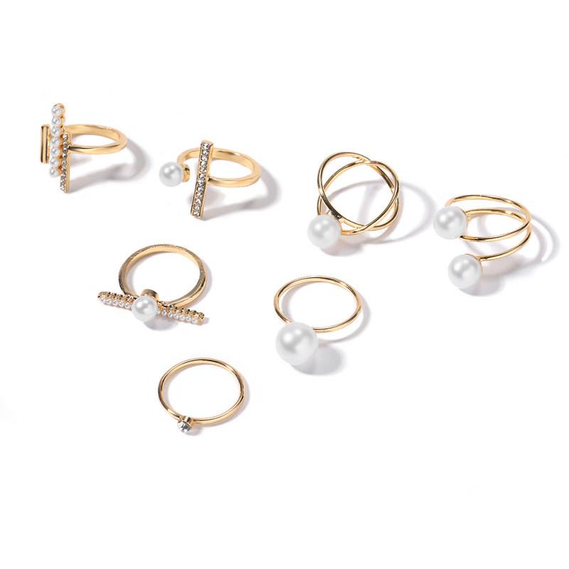 French Minimalist Pearl Ring Pack With Cubic Zirconia Accents For Elegant Women золотой
