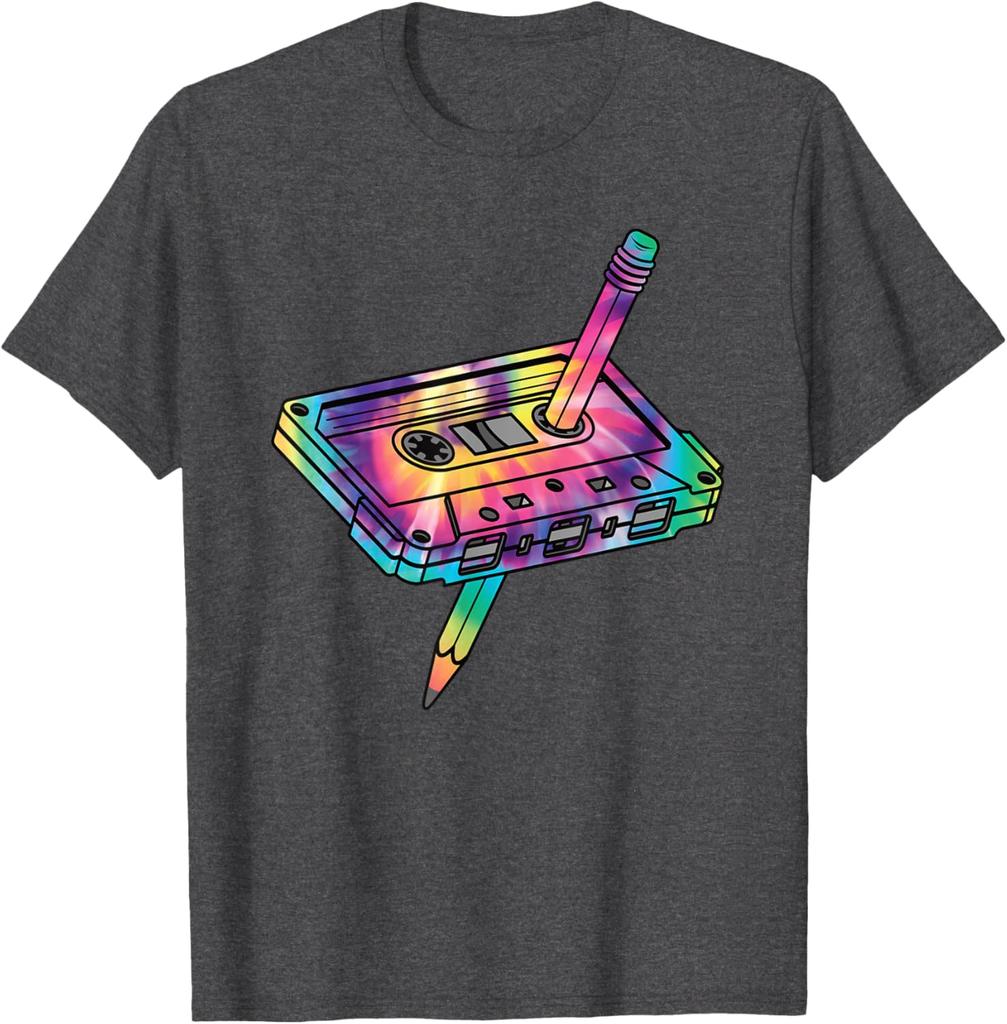 Retro Cassette Tape Tie Dye Graphic Tee 80s 90s Music Lover Casual Cotton T-Shirt