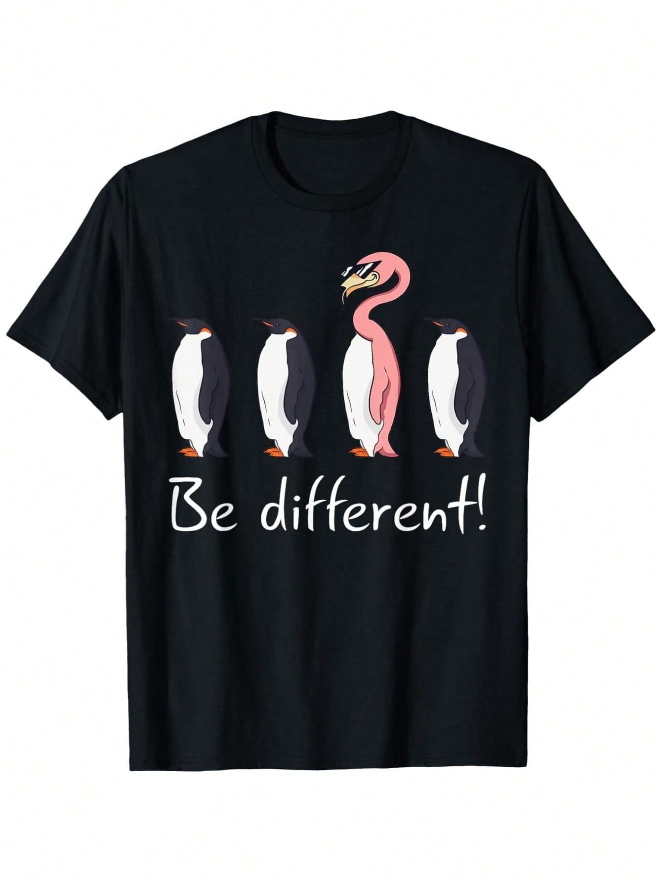 Flamingo Be Different Funny Pinguin Pink Flamingo Gift T-Shirt, Unisex Cotton Casual Round Neck Outdoor Short Sleeve T-Shirt With Slight Stretch, unis S разноцветный