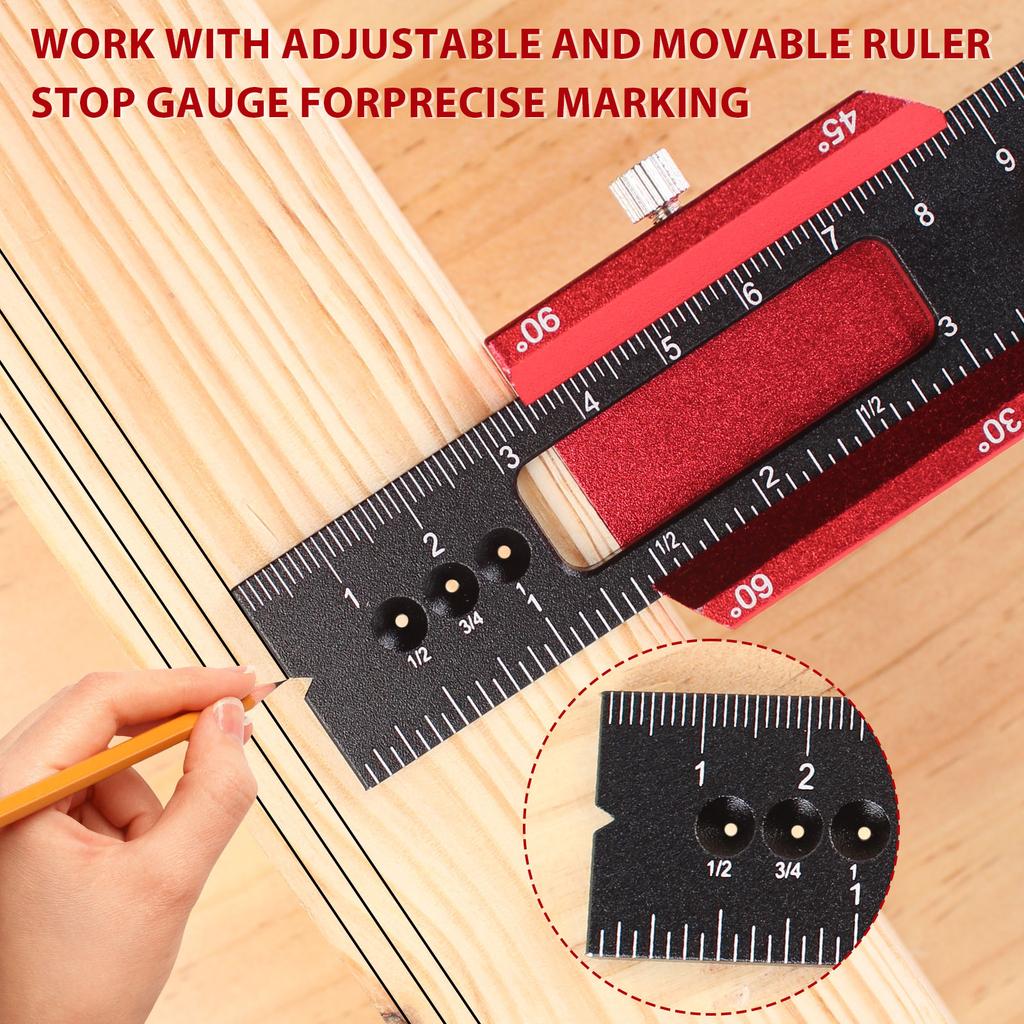 3Pcs Woodworking Ruler, Precision Pocket Rulers, Adjustable Scribing Ruler Metric/Inch Metal Slide Stop Marking Square Ruler