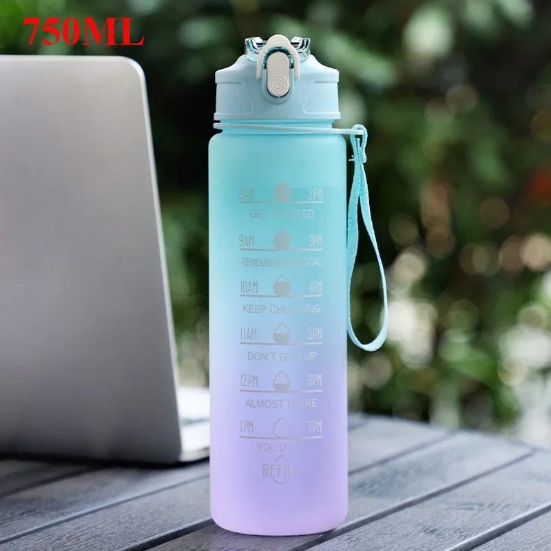 Bottiglia d'Acqua Sportiva 700/750ML Colore Degradé Bottiglia Motivazionale con Indicatore del Tempo Tazza Ermetica Palestra Outdoor Articoli da Bevanda