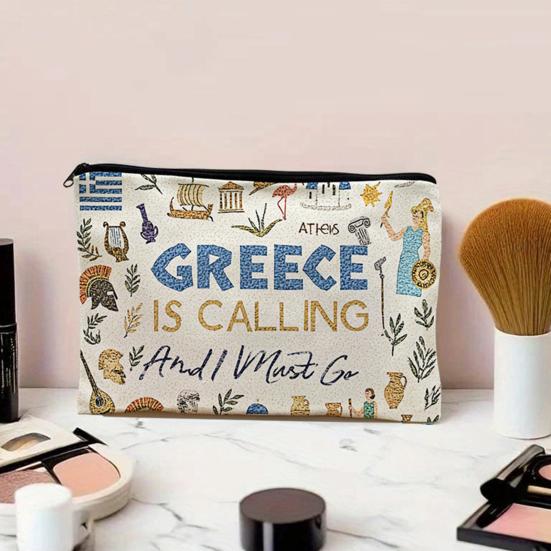 Storage Bag, Greek Style Pattern Printed, with Smooth Zipper Toiletry Bag, Wear-Resistant Splash-Proof Makeup Bag, for Outdoor Travel Use