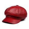 Damen Frühlings-/Winter 100% Echtes Leder Baskenmütze Mode Europäische Kürbis Maler Kappe Regenbogenfarbe Weiß/Rot Dünne Boina