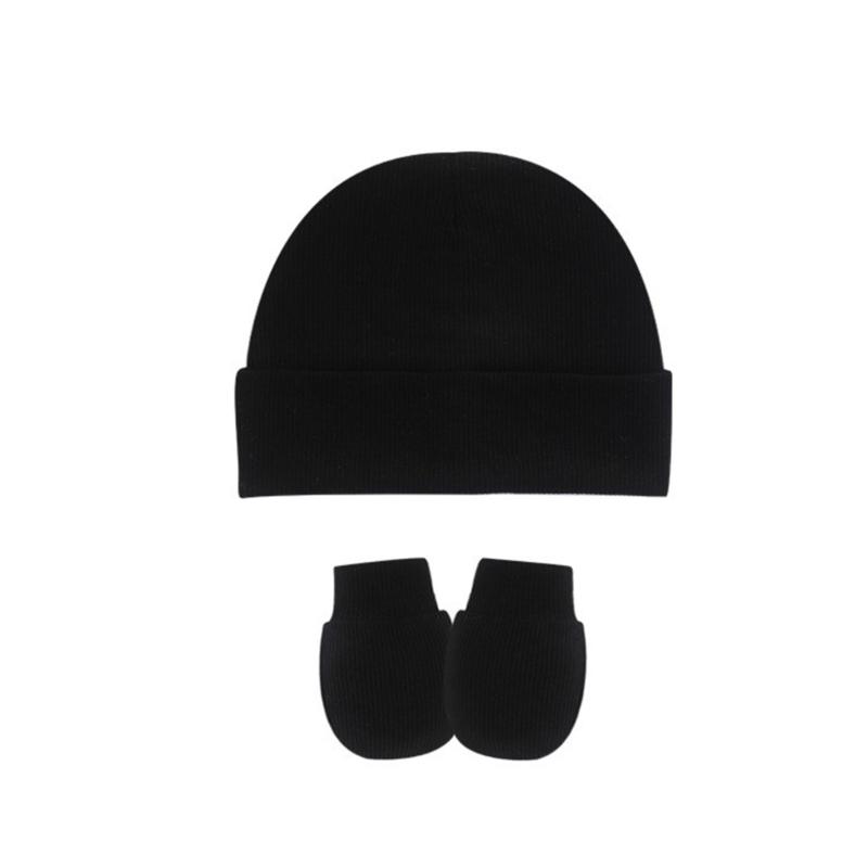

2Pcs Cotton Newborns Fetal Caps with Anti Scratch Mittens Infants Toddlers Headwear Baby Gloves with Warm Bonnet Set чорний