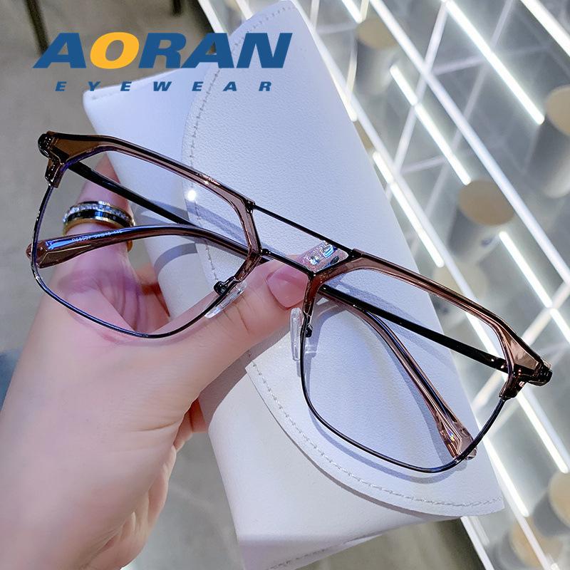 Men's Retro Black Double Bridge Blue Light Blocking Eyeglass Frames