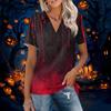 Womens Casual V Neck Short Sleeve Halloween Print Polo Shirt Loose Fit Lightweight Top for Everyday Wear