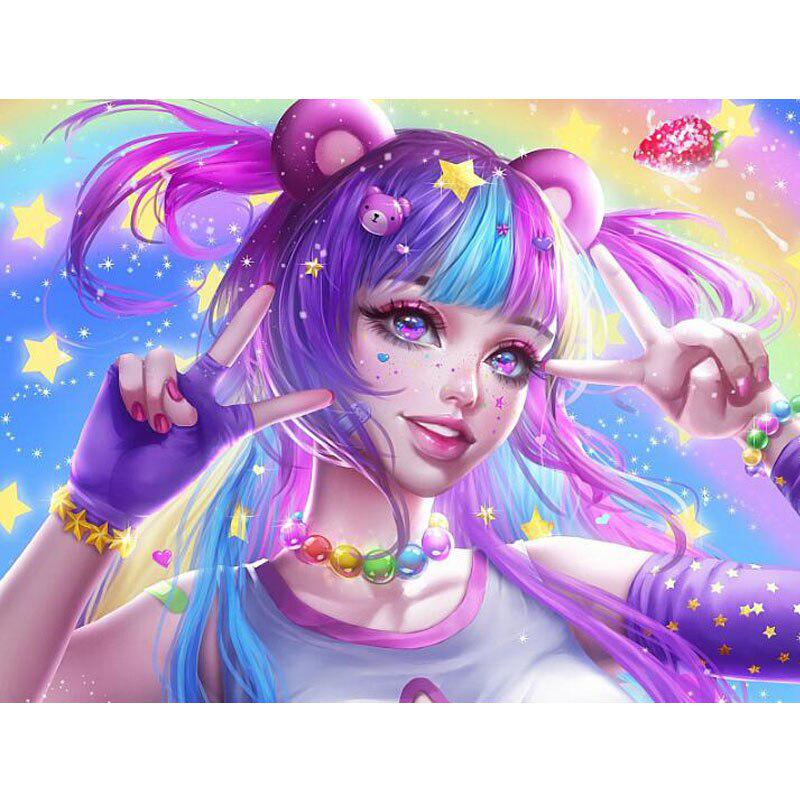 Full Diamond Painting DIY 5D Cartoon Girl Cross Stitch Diamond Embroidery Pattern Rhinestone Diamond Mosaic Decoration