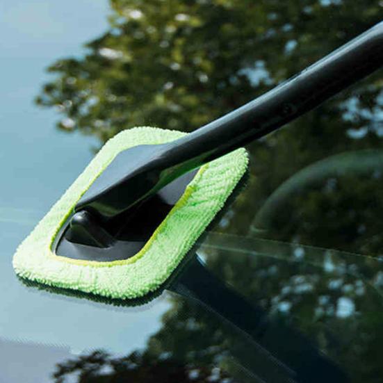 3ks čisticí hůlka na čelní sklo, automatický čistič oken s dlouhou rukojetí, snadno použitelný přenosný nástroj na čištění čelního skla s opakovaně použitelnými látkovými podložkami