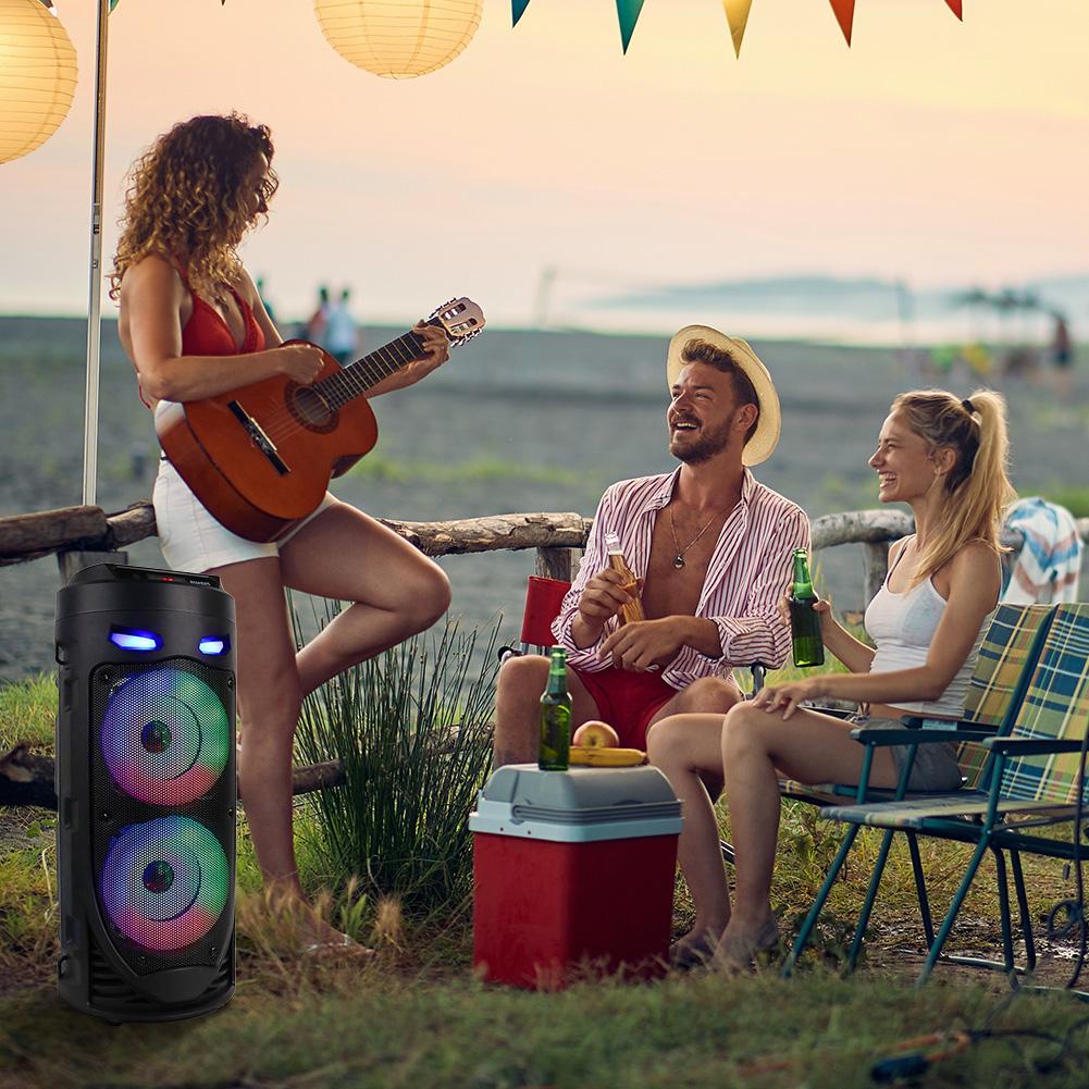 Bluetooth-Compatible Speaker Loud Boombox with Double Subwoofer Deep Bass Lights Outdoor Speaker Support USB/TF/AUX/FM/BT/MIC