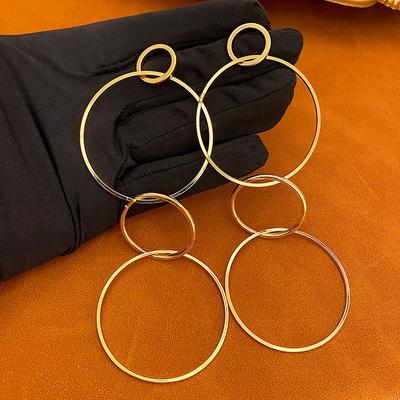 Exaggerated Chain Element Ring Earrings, Niche and Unique Design, Circle Earrings, Simple, Atmospheric and High-end Earrings