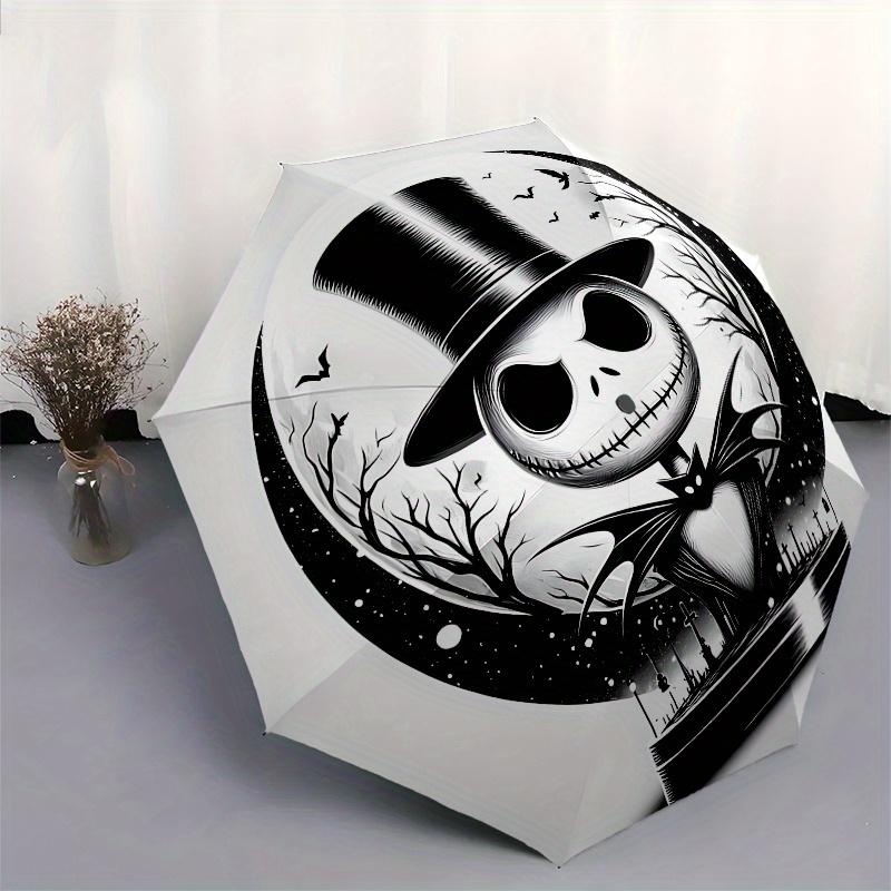 1 Automatisches Öffnen Jack Skellington, Albtraum vor Weihnachten Thema Bunter 8-Rippen Tragbarer Regenschirm für Männer und Frauen, Ein Kompakter Pendlerbegleiter