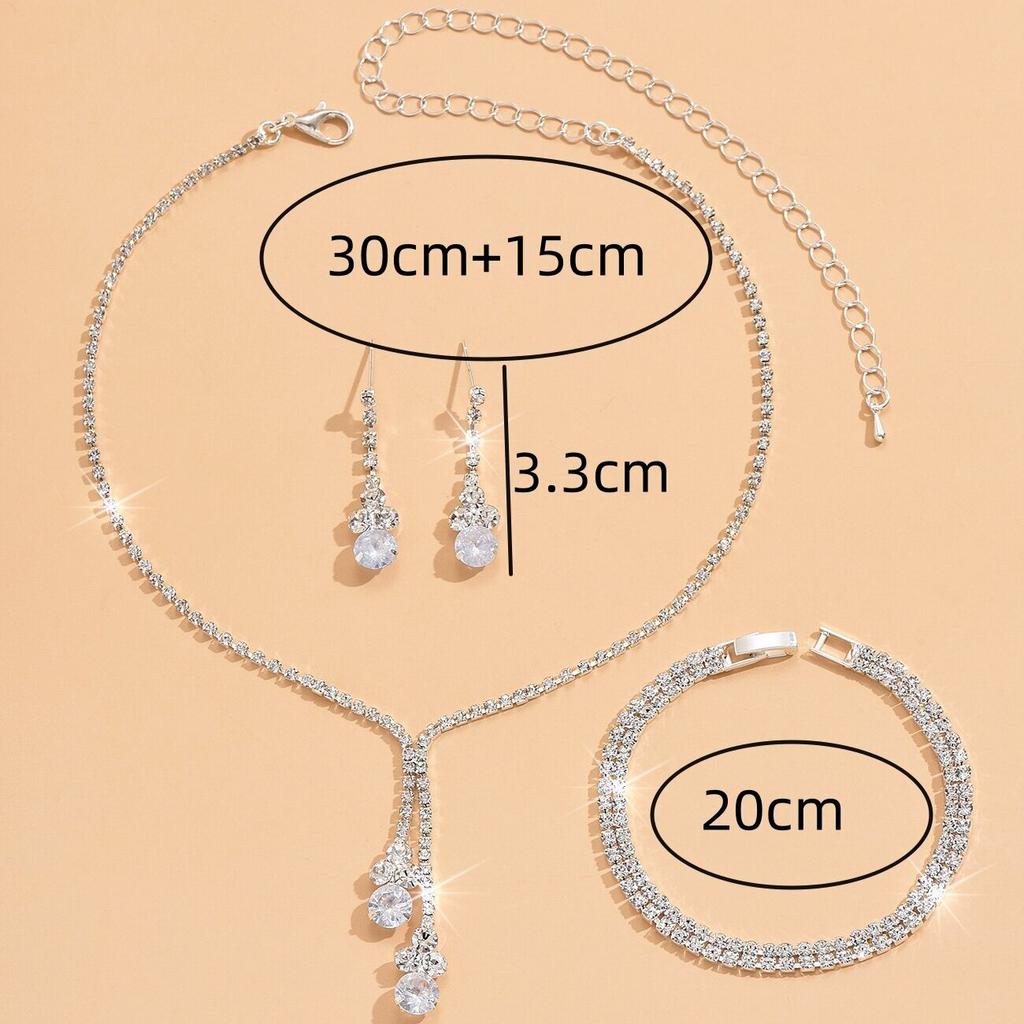 4PC Fashion Simple Copper Inlaid Rhinestone Claw Chain Necklace Earrings Bracelet Zircon Set Women's Wedding Decoration-5273