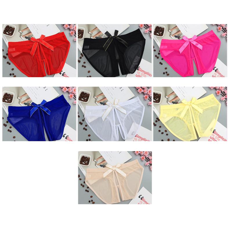 Womens Sexy Fun Underwear Open Crotch Briefs Seamless Stretch Panties Female Low Waist Knickers Bow Hot Bikini Exotic Lingerie