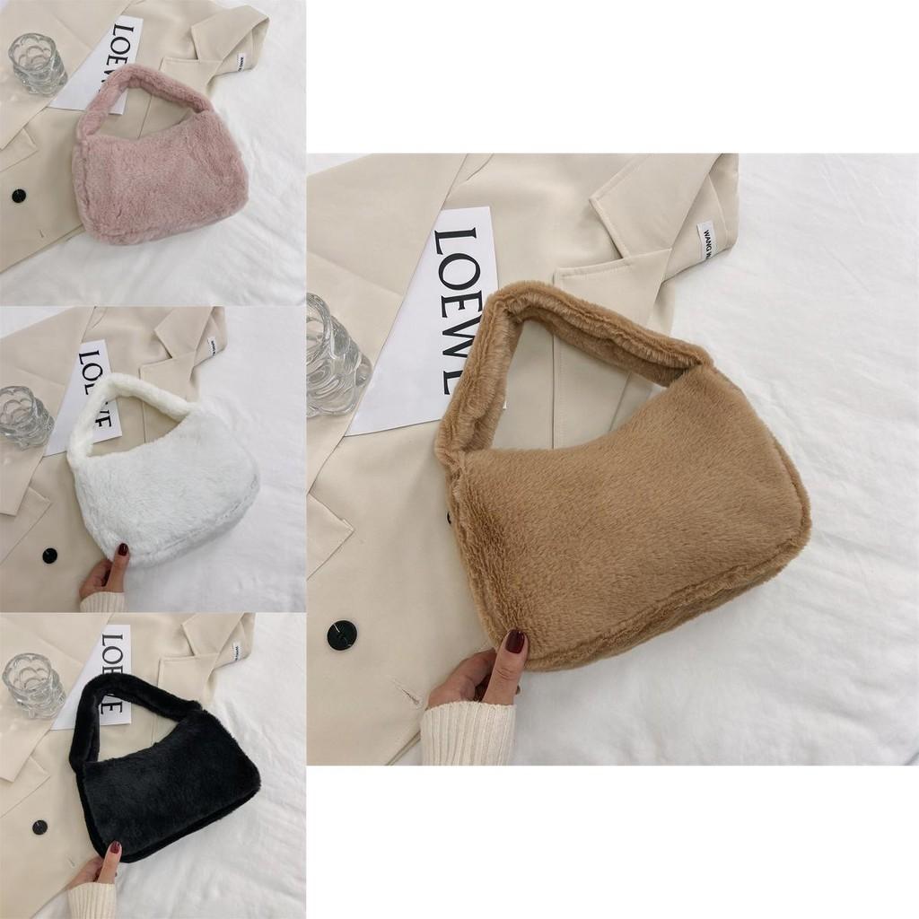 Stylish And Chic Women's Black White Pink Khaki Plush Shoulder Bag For Fall Season