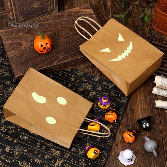 Decorative Party Supplies Halloween Candy Bags with Luminous Pumpkin Ghost Prints, Thickened Reusable Paper Treat Container Gift Bags, Trick or Favors