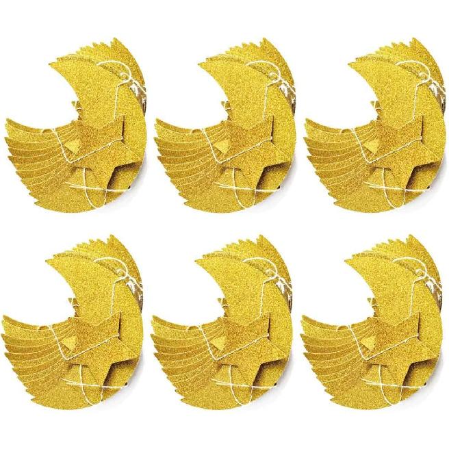 50ft Glitter Moon & Stars Garlands, 6 Pack Gold Double-Side Crescent and Twinkle Stars Paper Hanging Decorations for Birthday Party Baby Shower