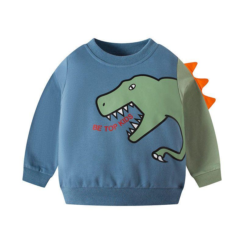 Children s Hoodie Cartoon 3D Dinosaur Terry Pullover Peacock Blue 140 cm