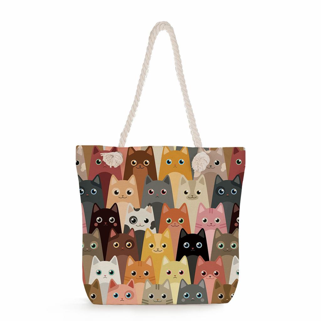 Cartoon Cat Group Print Thick Rope Single-shoulder Beach Bag 7253 KTB