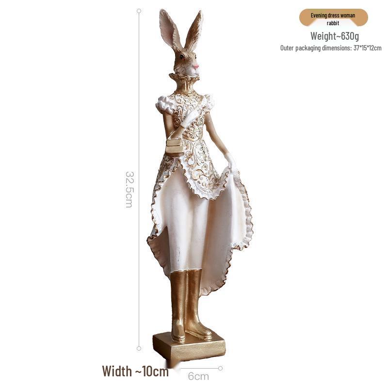 European Resin Dress Rabbit Figurine - Indoor Light Luxury Living Room Decor