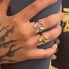 Stainless Steel Y2K Celestial Star Open Rings for Women Men Unique Design Gold Silver Color Adjustable Ring Fashion Jewelry