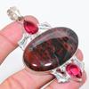 Natural Bloodstone, Rubillite 925 Sterling Silver Jewelry Pendant 3.15" Y9G00