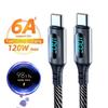 Ultra-Super Fast Charge Cable-6A 120W USB A To Type C Nylon Data Cord For Xiaomi Redmi Samsung With Led Digital Display Cable