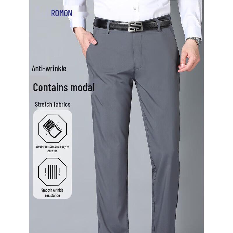 ROMON Men s Wrinkle-Free Stretch Straight-Leg Business Casual Pants 42