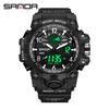 SANDA Women's Trendy LED Dual Display Waterproof Watch with Hourly Chime