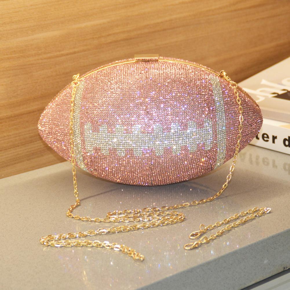 Football Shape Fashion Handbag Large Capacity Rhinestone Bling Purse with Shoulder Chain Shiny Diamond Purse Trendy Carrying Bag