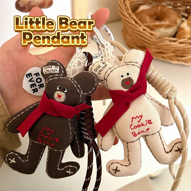 Korean Cartoon Fabric Scarf Bear Keychain Cute Little Bear Keyring Car Key Holder  Versatile Bag Pendant Couple Gifts