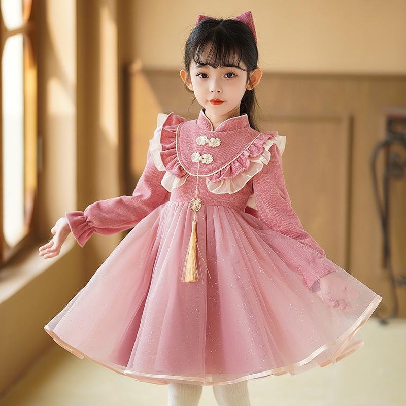 2026 Spring Festival Girls' Princess Dress - New Chinese Style Formal Wear for New Year