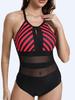 2026 Plus Size Lace Stripe One-Piece Swimsuit