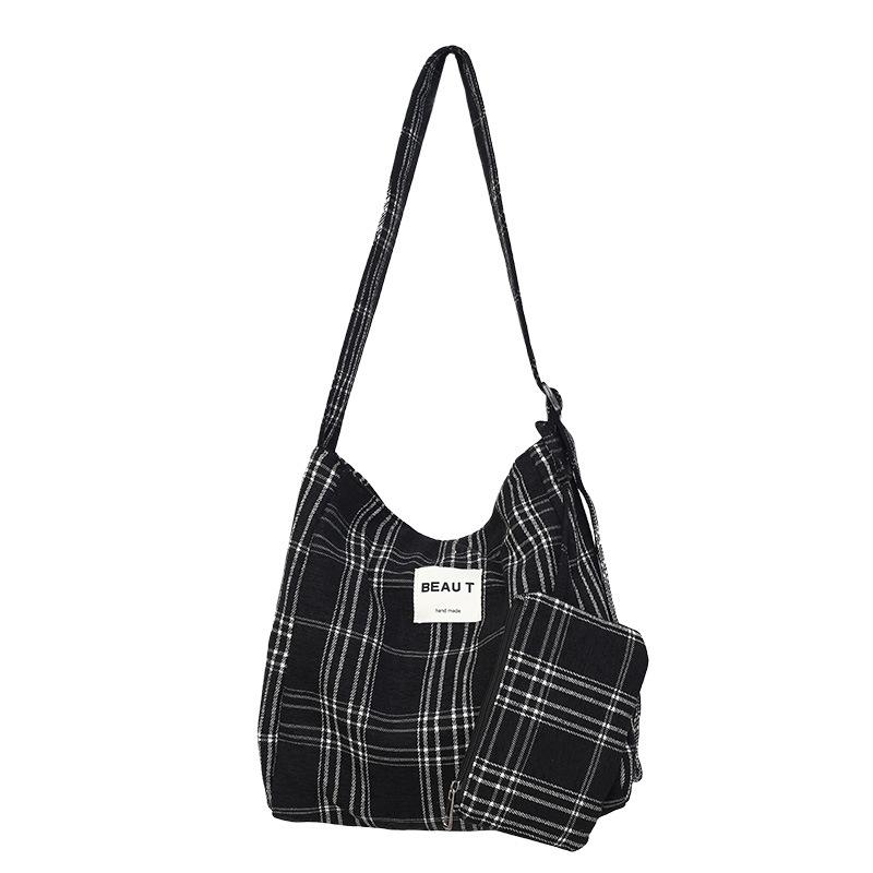 

Retro woolen plaid shoulder bag autumn and winter fashion versatile canvas bag women s casual portable commuter tote bag cloth bag 35*9*35