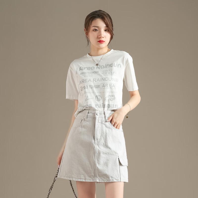 RAIN.CUN Letter Print Cotton T-Shirt M