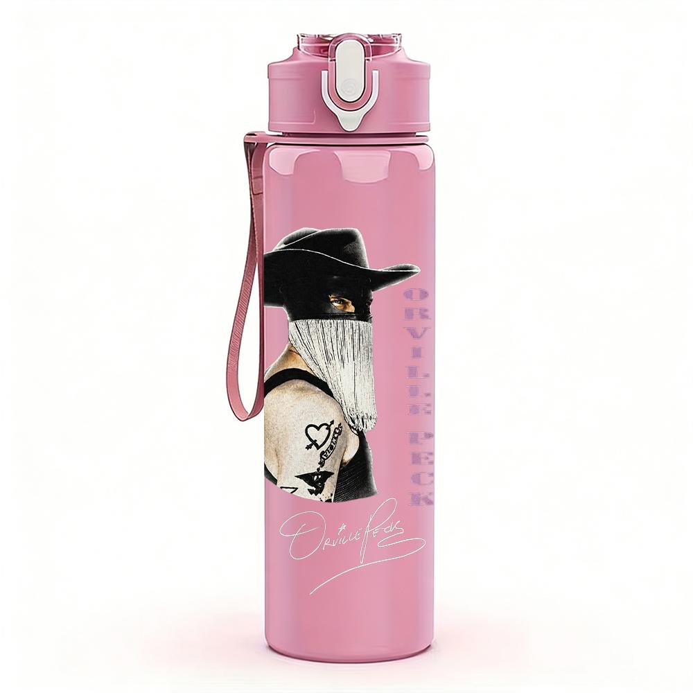 PC Retro Gentleman Hat Grayscale Print 750ml colorful plastic sports water bottle leakproof pop up lid with straw for outdoor work home use