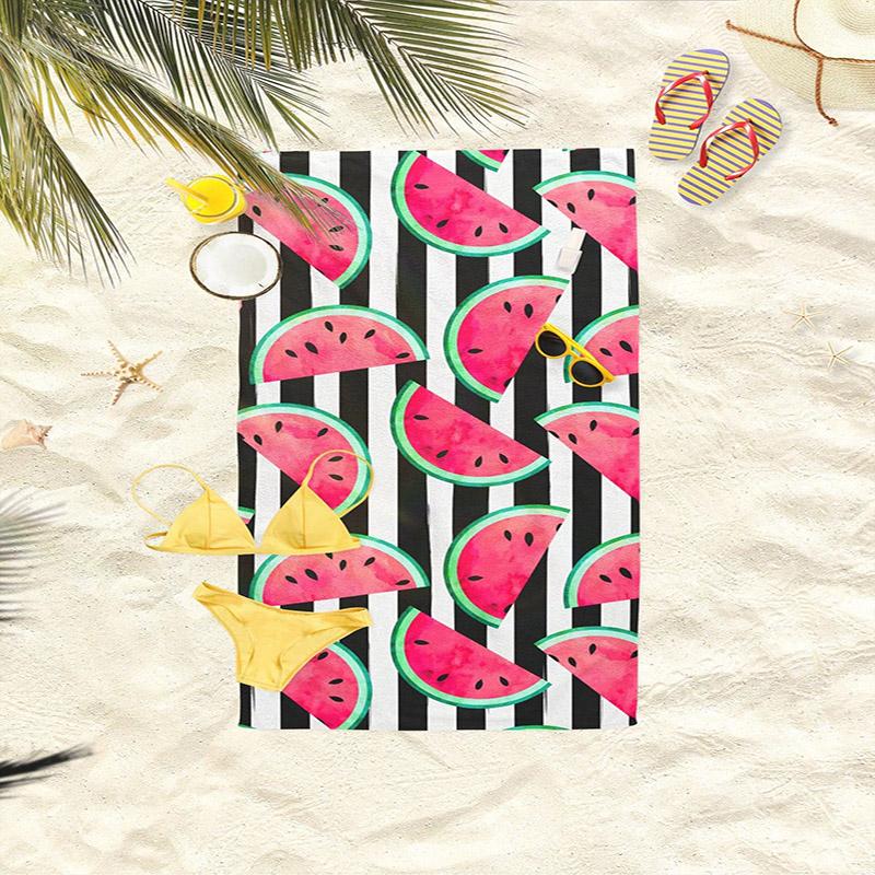 Watermelon & Stripes Beach Towel for Fun Patterned Sunscreen And Windproof Suitable For Swimming Pool Camping Travel Blanket