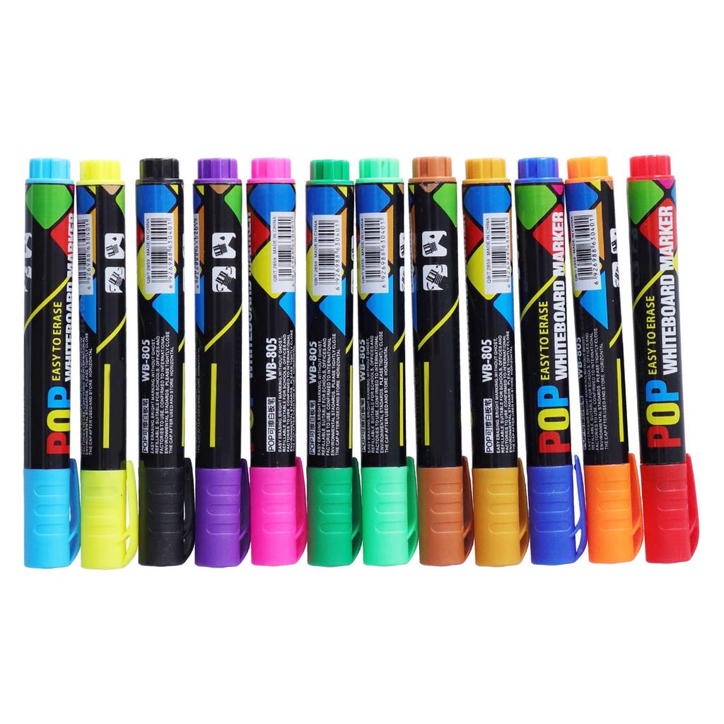 12 Stück Marker Stifte Verschiedene Farben Wischbare Whiteboard Marker für Graffiti Malerei Markierung