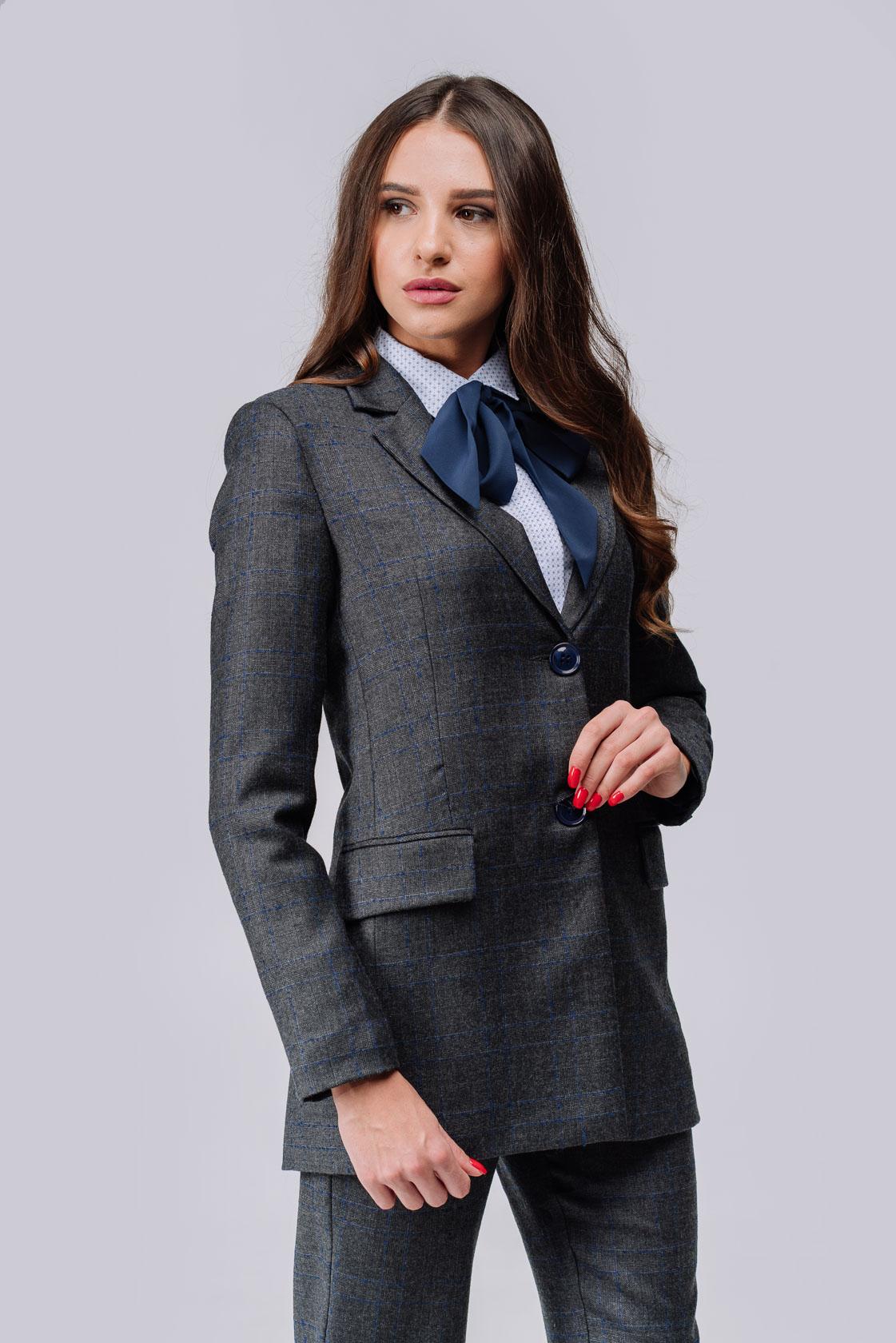 

Прямий піджак з підкладкою в клітку 40 темно-сірий