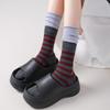 Boneless Striped Mid-calf Socks That Make You Look Slimmer. Color-blocking High-top, Collegiate Style, Women's Color-blocking and Layering Socks