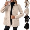 Cappotto in lana da donna casual a tinta unita con colletto alla coreana, maniche lunghe, chiusura a bottoni e tasche