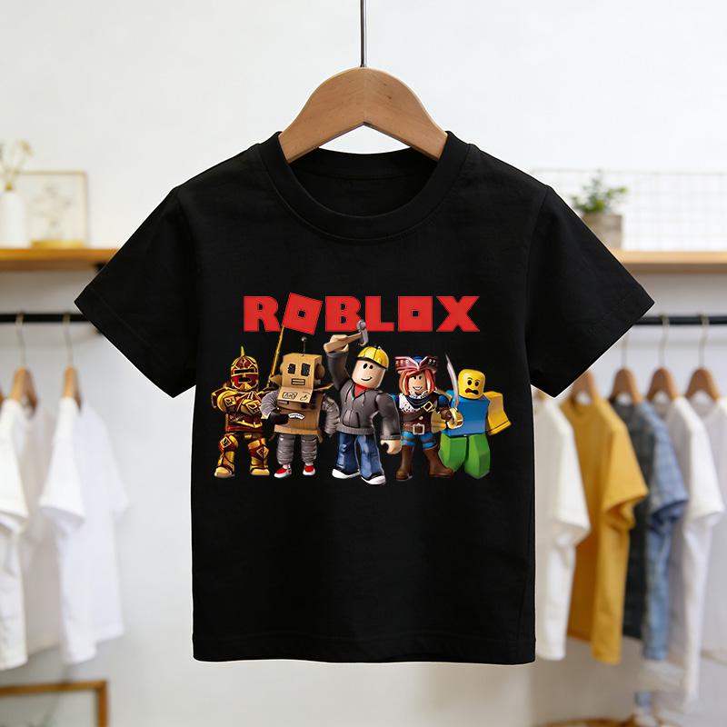 

Roblox T-shirt Summer FashionShort Sleeved Top T-shirt Boys and Girls Tops Summer Game Streetwear White Kids Tees 150