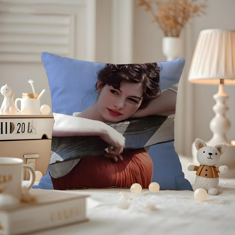 Actor AAnne HHathaway Cushion Cover Antidustmite Pillowcase Invisible zipper silky short plush Sofa cushion cover
